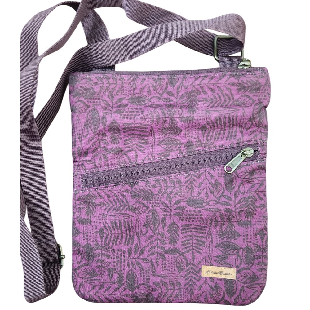 Eddie Bauer Crossbody Dark purple floral design adjustable strap‎ purse